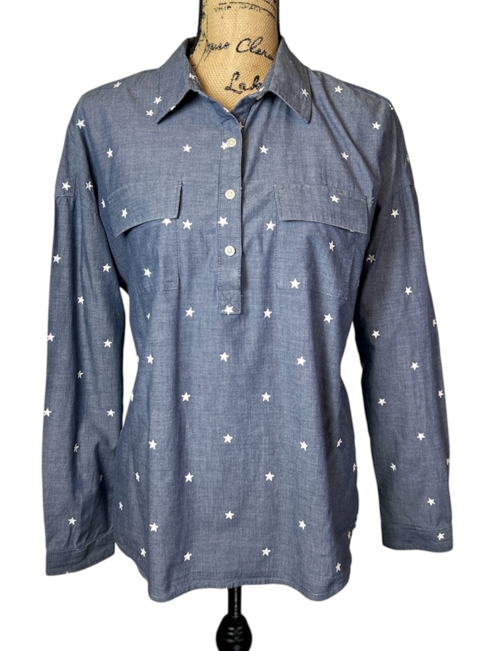 Tommy Hilfiger Chambray White Stars Pullover Long-Sleeve Shirt